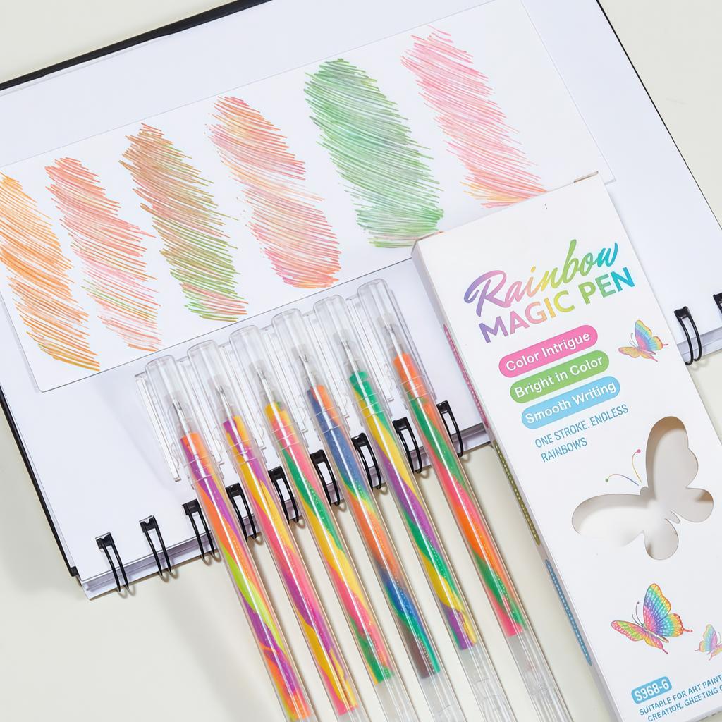 6/18Pcs Rainbow Magic Pens Multi-Color Pen Set Gradient Pens For Journaling Usedfor Art Drawing, Doodling, Greeting Card Diy