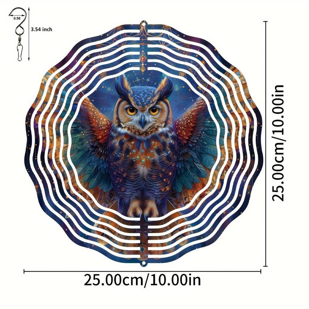 25 cm Metall-Windspiel mit Eule und Sternen – Dekoratives Hänge-Windspiel für Garten, Terrasse und Fenster | Klassisches rundes Design