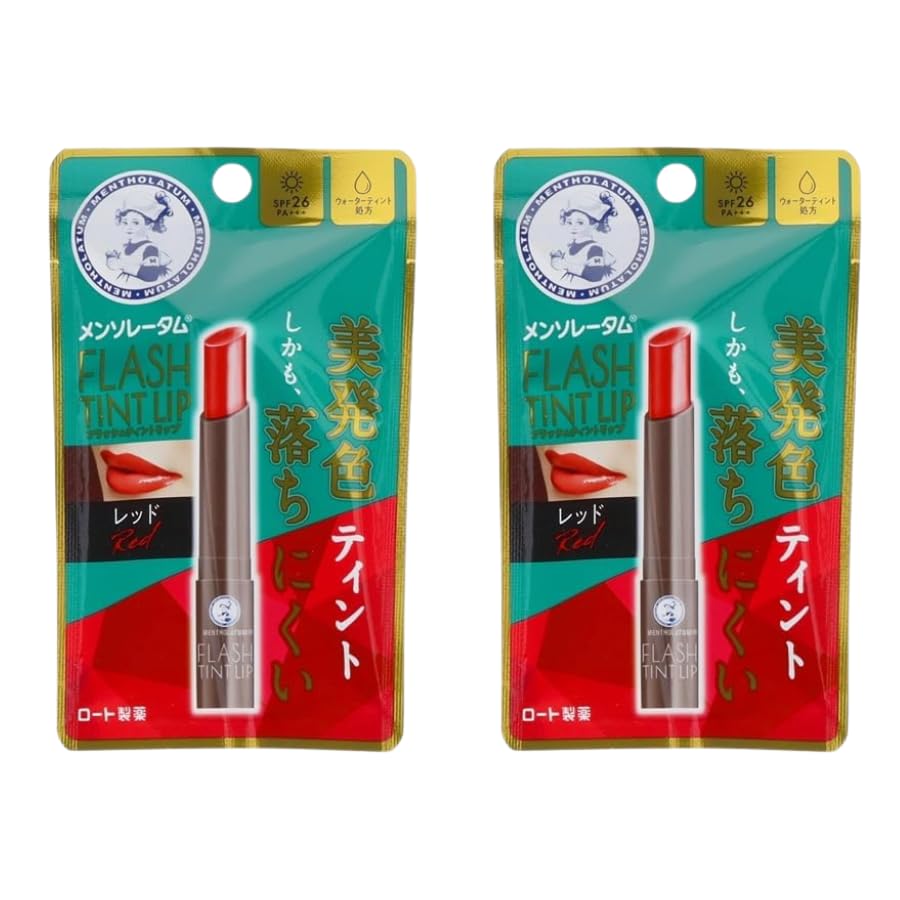 

Бальзам для губ Mentholatum Flash Tint для сухих вертикальных губ. Низкий. Очень красивый. Содержит увлажняющие ингредиенты [Набор 2] Красный, Увлажняющий,