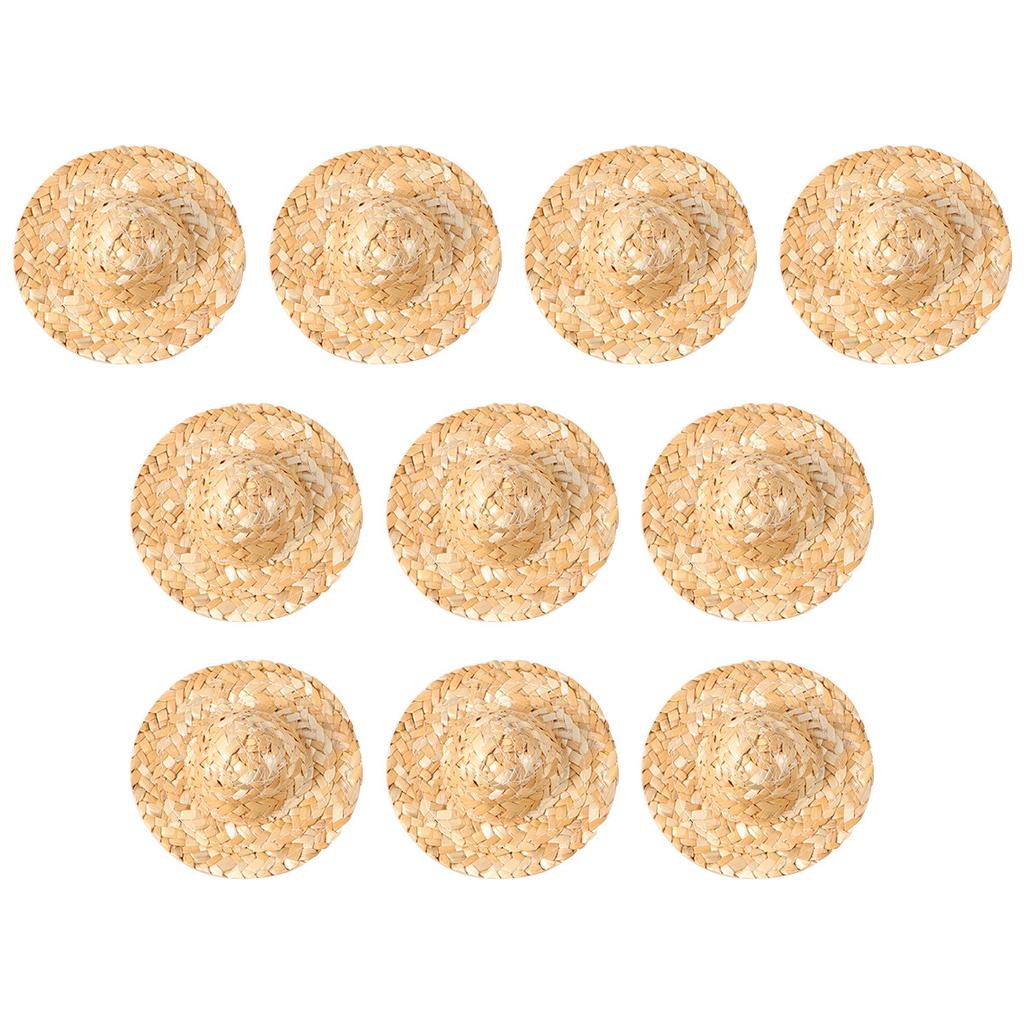 10Pcs 12.1cm Miniature Straw Hat Handwoven Tiny Hats for Crafts Decorative Accessory DIY Party Favors Home Decoration