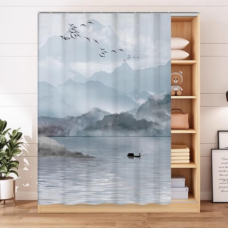 Cabinet Cover Curtain Non Perforated Door Curtain Wardrobe Cover Cloth Bookshelf Shoe Rack Debris Cover Dust-proof Cloth Curtain