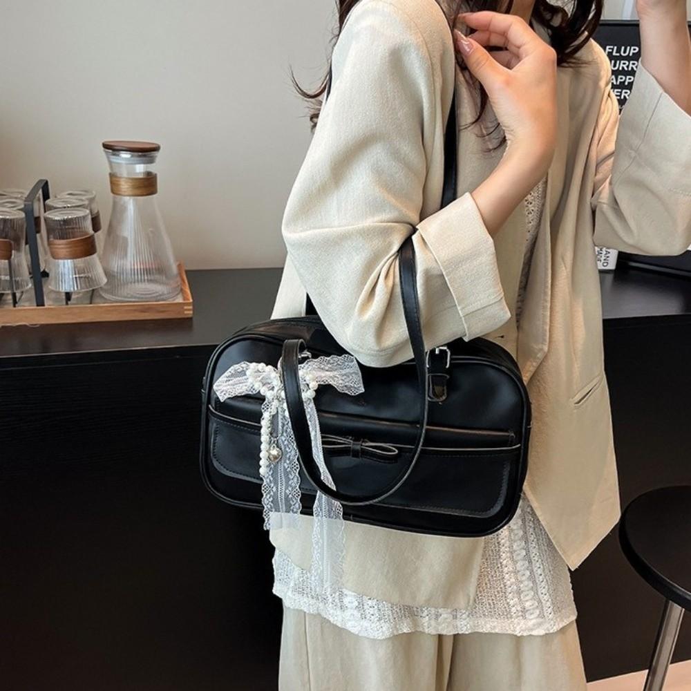 Sweet Bow Shoulder Bags Adjustable Cute Underarm Bag Versatile Korean Boston Pillow Bag Outings