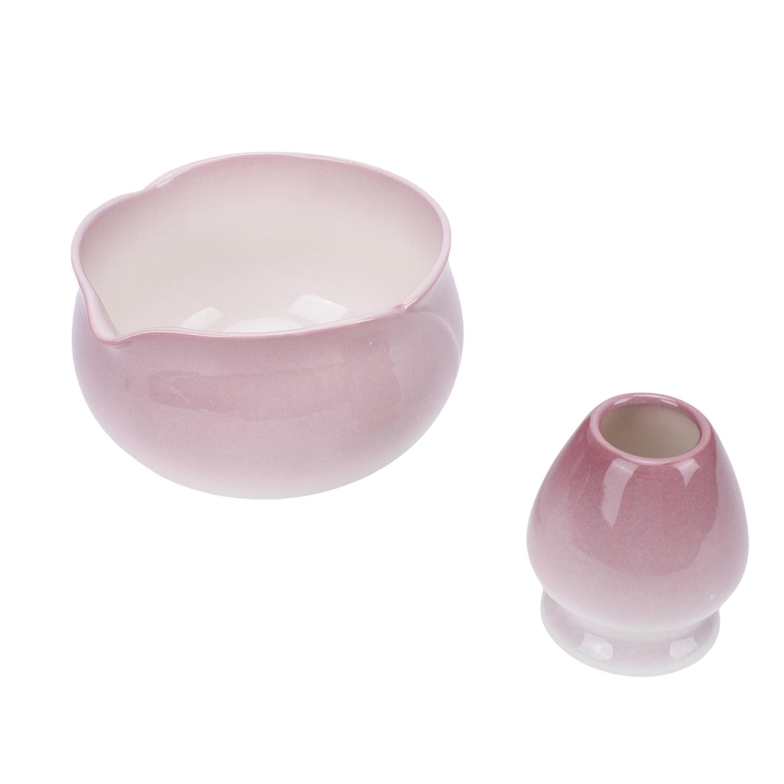 Matcha Bowl and Whisk Holder Ceramic Matcha Mixing Bowl with Spout for Traditional Japanese Tea Ceremony Gradient Purple