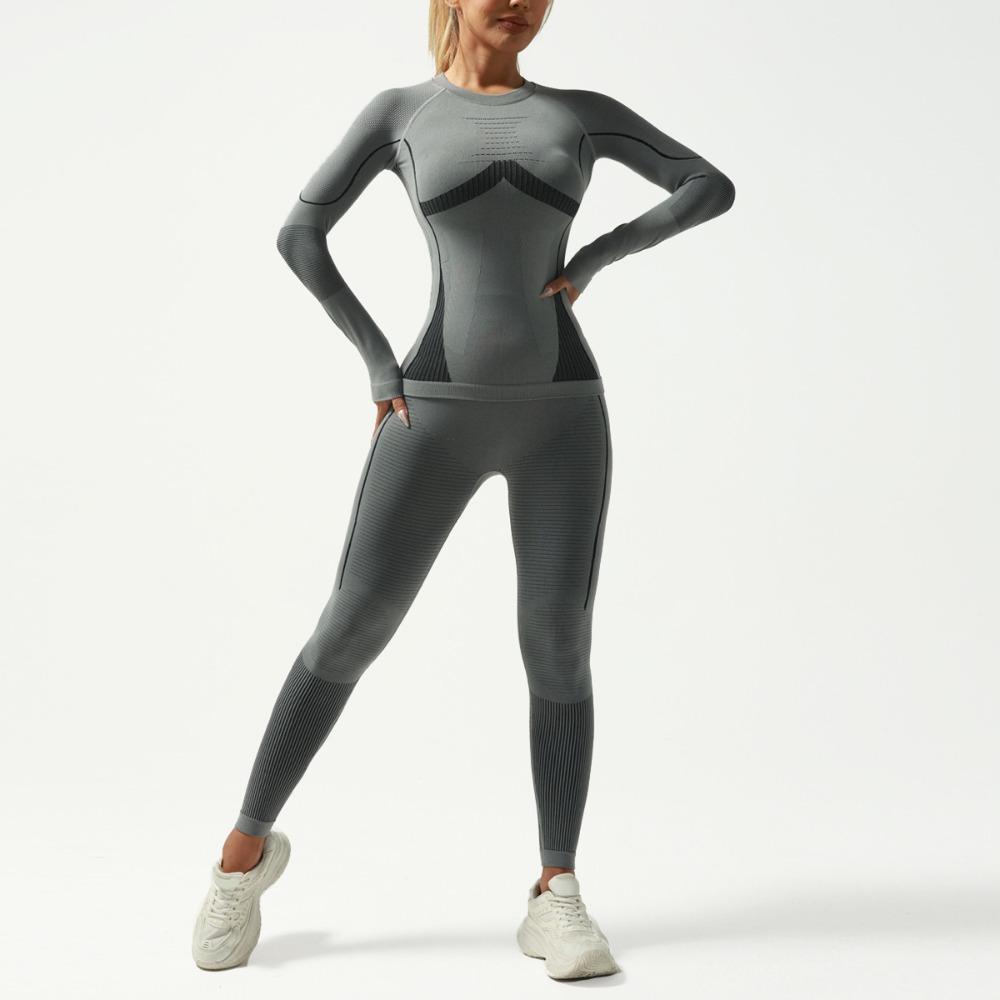 Ski Training Seamless Base Layer Set Autumn-Winter Warm Moisture-Wicking Quick-Dry Fitness Wear Simple Basic Style
