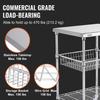Kitchen Utility Cart, 3 Tiers, Wire Rolling Cart with 470LBS Capacity, Steel Service Cart On Wheels, Metal Storage Trolley with 76mm Basket Curved