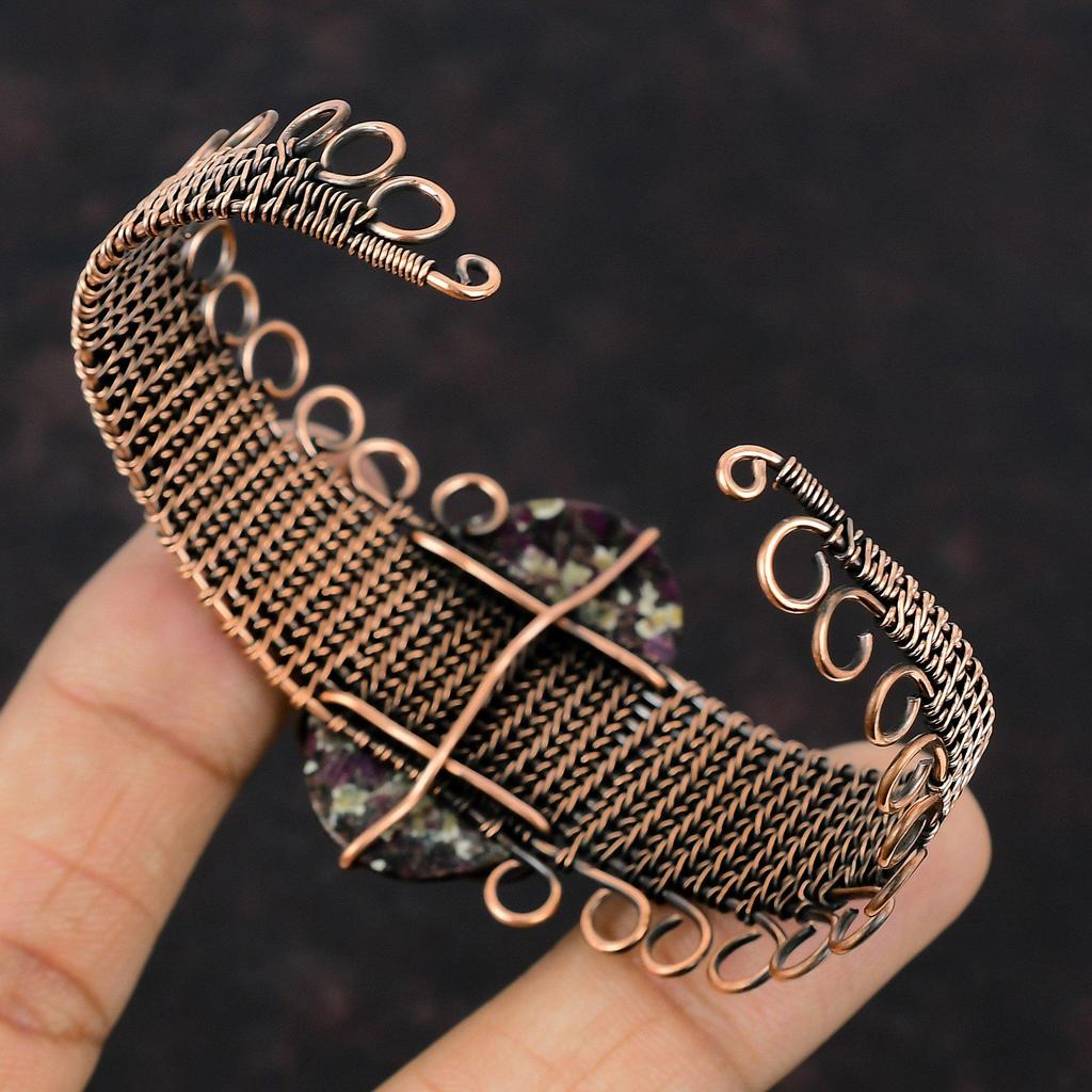 Eudialyte Bangle Copper Cuff Bracelet Wire Wrapped Bangle Adjustable Cuff Bangle Gift For Her Handmade Bracelet Gemstone Copper Wire Jewelry
