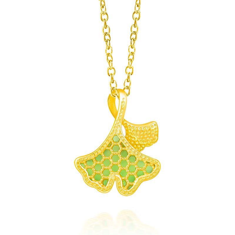 Spinach Green Hetian Jade Ginkgo Leaf Pendant Necklace in S925 Silver for Women