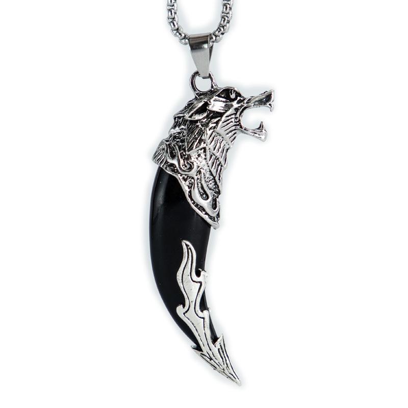 Men's Retro Resin Wolf Tooth Necklace with Stainless Steel Chain