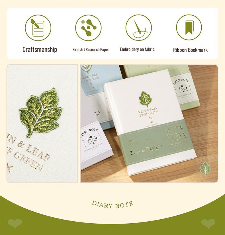 Leaf Pattern Hardcover Embroidery Notebook: Student Diary & Office Planner