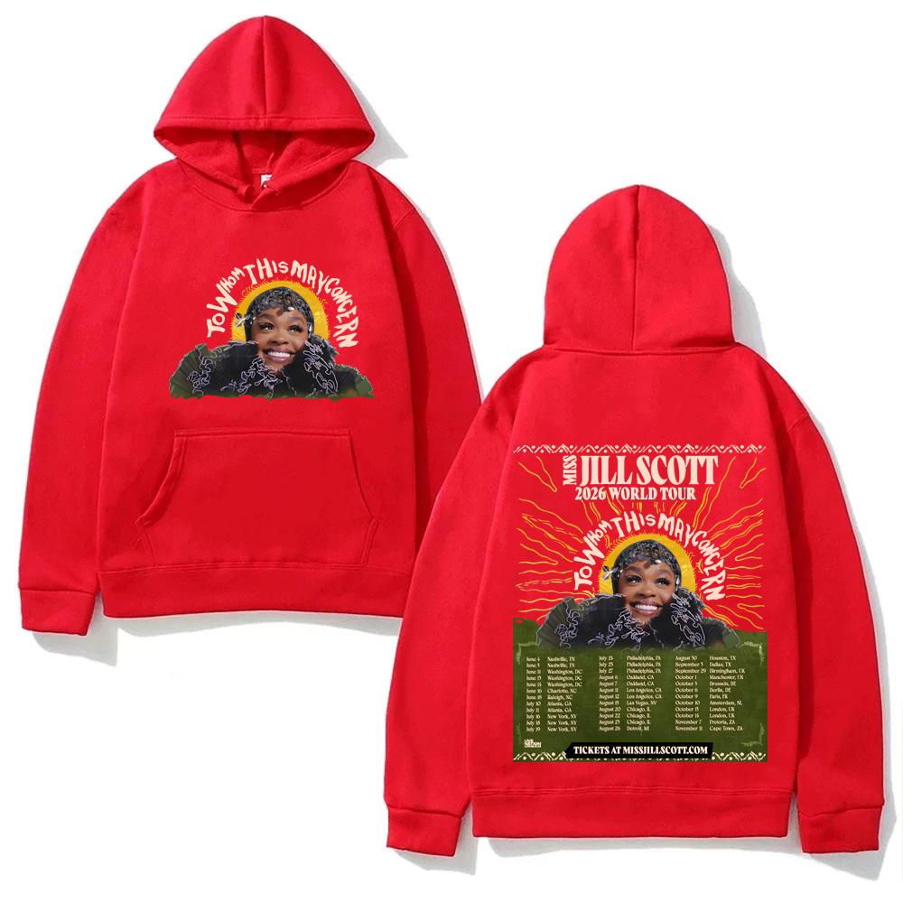 

Jill Scott-To Whom This May Concern World Tour HOODIE Autumn/Winter with Hooded Fleece Moletom Harajuku Comfortable Hoody XS червоний
