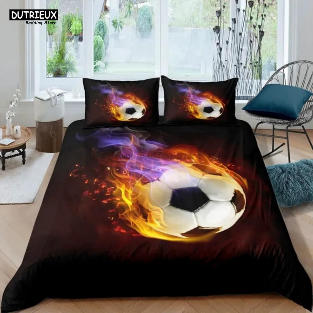 White Black Football Bedding Set Ball Sports Bed Linen Double Queen King Twin Full Size Boys Teens Soccer Duvet Cover Set Gifts