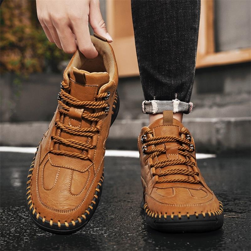 38-48 Men Large Size Hand-stitching Leather Men Boots Split Leather Casual Leather Shoes Men Ankle Boots