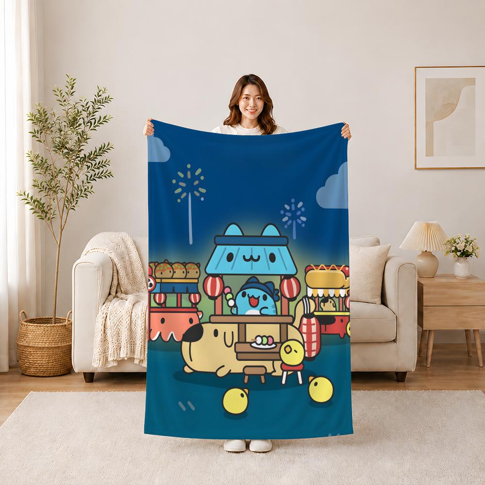 Cute B-Bugcat Capoo Throw Summer Flannel Blanket, Anti-Static Washable Shawl for Car Office Kids Nap 75x90cm