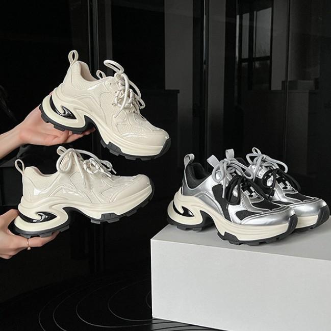 Height increase 7.5cm~ Height increase cross flower platform dad shoes women's spring new breathable running shoes casual sports shoes