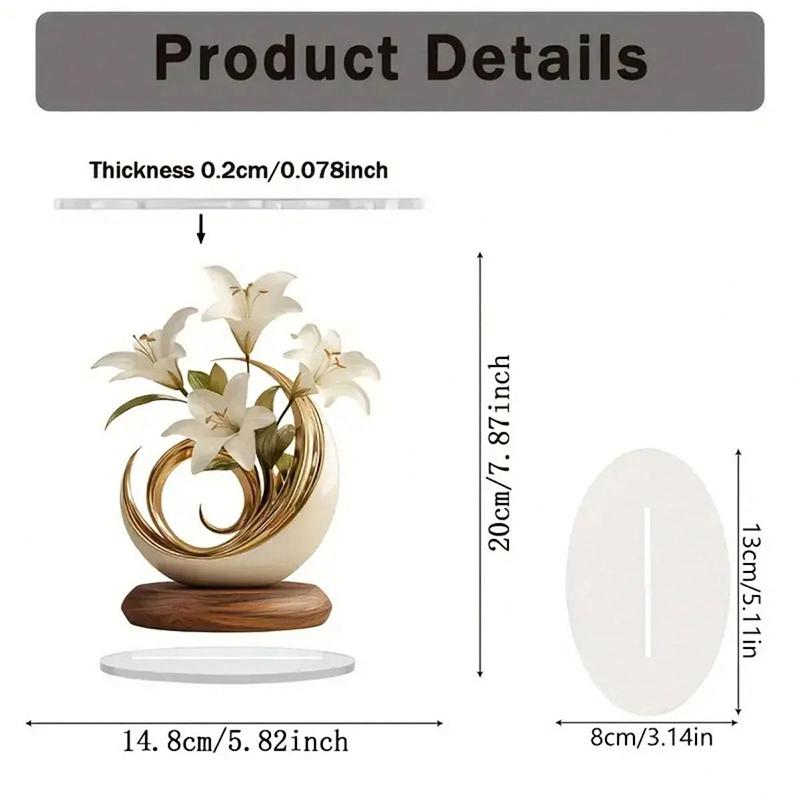 textureUnique 2D Acrylic Lily Flower Ornament Creative Desktop Flower Decor for Office Living Room Table Decoration Piece