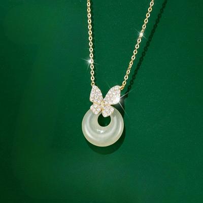 Colgante Hebilla de Seguridad de Calcedonia de Plata Pura S999 Collar de Mariposa de Plata de Ley Femenino Cadena Ligera de Lujo para Clavícula