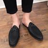 New Men Bowknot Black Pu Leather Half Slippers Shoes Male Casual Mules Moccasins Breathable Loafers Zapatos Hombre