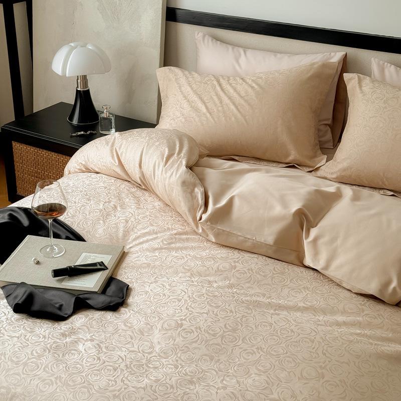 Class A Maternal Infant Grade High-End Long-Staple Cotton Cotton Jacquard 4-Pcs Set Pure Cotton Bed Sheet Quilt Cover Light Luxury Bedding 4