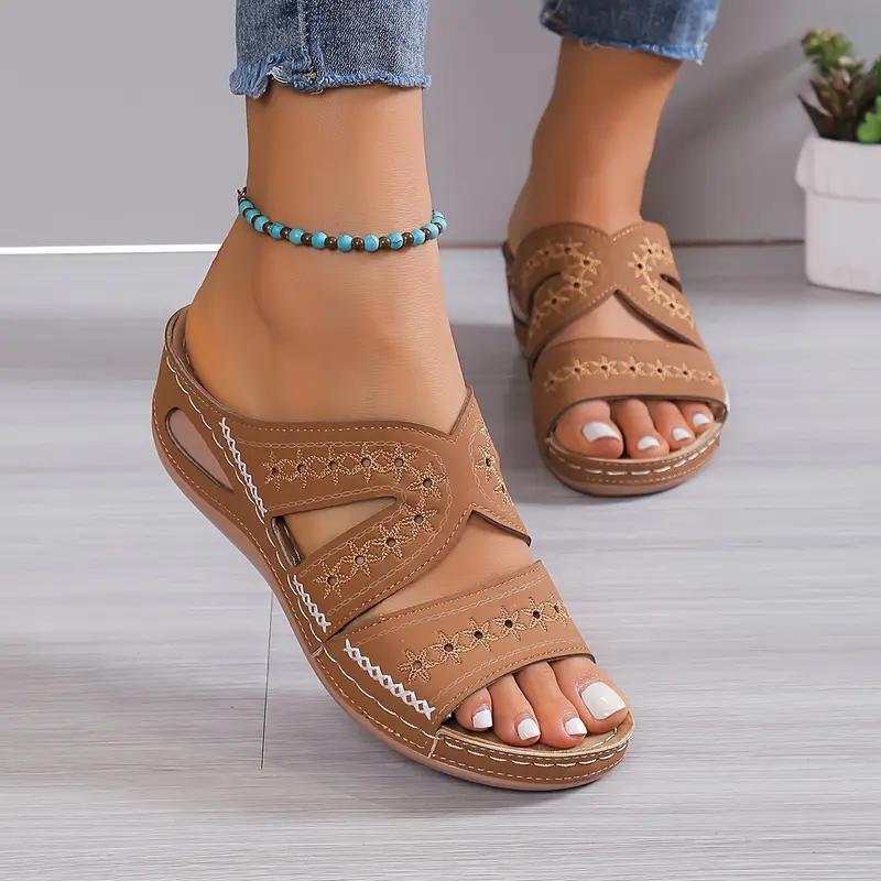 Women's Wedge Heeled Sandals, Casual Open Toe Platform Shoes, Women's Summer Slip On Sandals