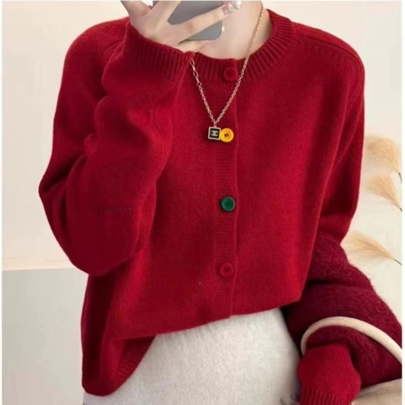 Color button design sense knitted cardigan spring new versatile solid color sweater top coat women