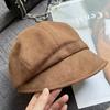 Autumn and Winter Hat Women's Suede Bucket Hat Plain Light Luxury Octagonal Beret Face Small Pile Hat Winter Women's