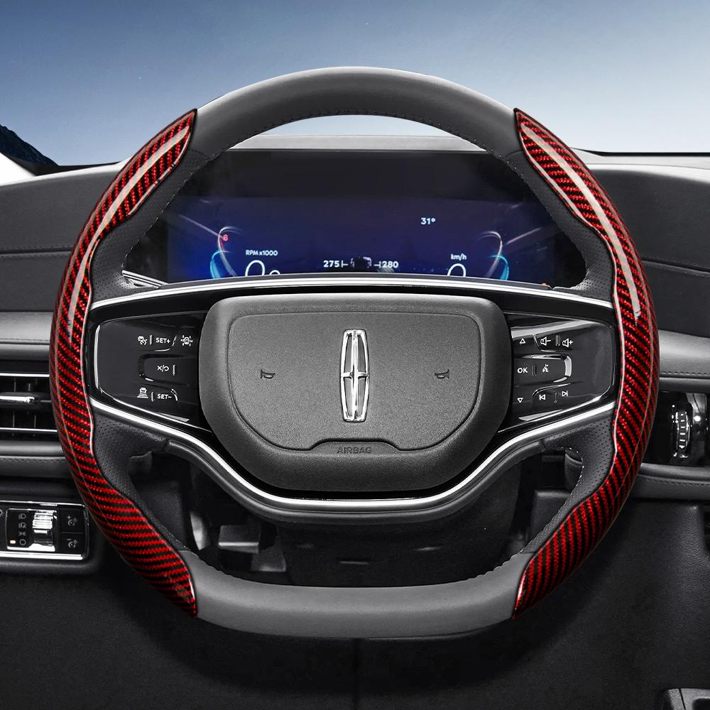 Suitable for Lincoln Carbon Fiber Texture Steering Wheel Cover with Segmented Quick-Release Design, Durable, for Models Such As