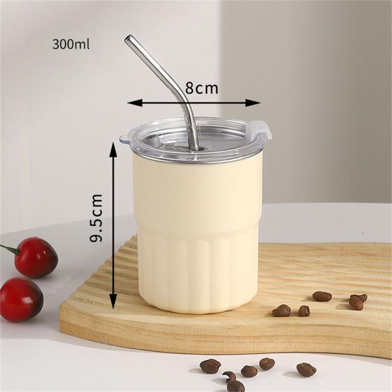 2pcs 304 Stainless Steel Cups Stackable Metal Cold Water Glasses Double Walled Drinking Cup with Straw and Lid