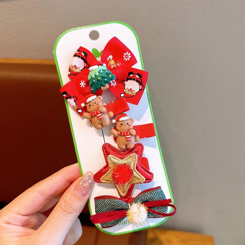 Kids' Christmas Hair Clips: Cute Reindeer Santa Bows & Cartoon Duckbill Clips