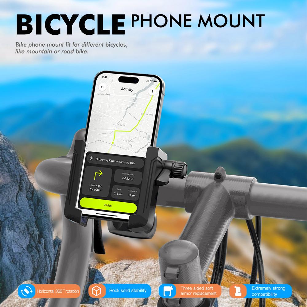 360 Rotation Motorcycle Phone Holder,Bicycle Handlebar Mount Bracket GPS Stand for Smartphone 4-7 inch,Anti-Shock Bike Accessory