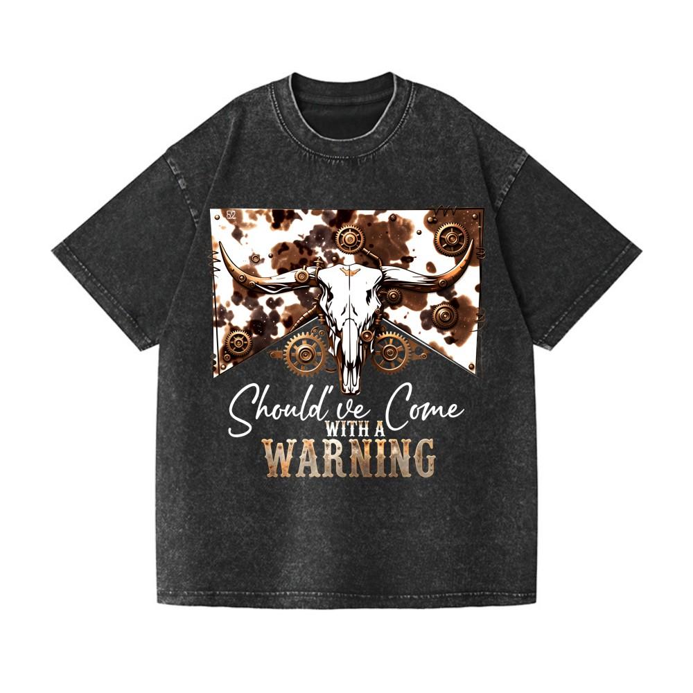 Acid Wash Cowboy T-Shirt,Steampunk Bull Skull Warning Tee,Vintage WesternGraphic S разноцветный