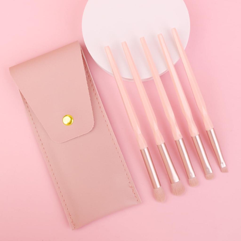 ENZO KEN Pink Resin Eyeshadow Makeup Brush Set with Travel Portable Eyeshadow Brush Set for Smoky Eye Nose Dark and Puff Hourglass Handle Bag,
