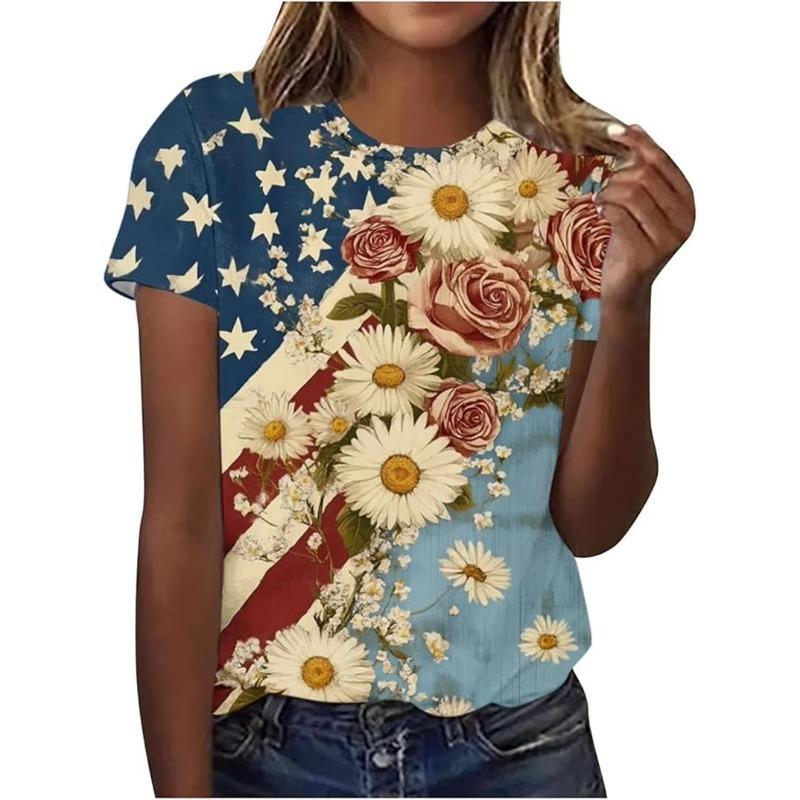 Women T Shirt 3D Printed Top Blouse United States 250th Print T Shirt Short Shirts Summer Tops Tees