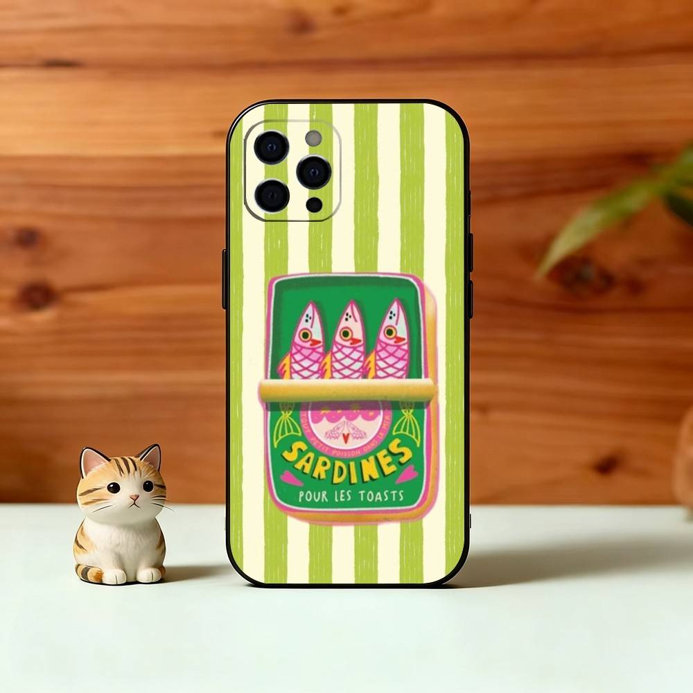 S-Sardines F-Fish Art Phone Case For iPhone 17,16,15,14,13,12,11 Plus,Pro Max,XS,Soft Silicone Black Cover