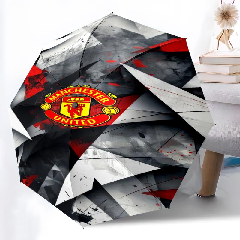 1pz Ombrello Automatico Robusto a 8 Stecche, Ombrello Manchester United Manchester City, Stampato Digitalmente, Ombrello Pieghevole per Uso Esterno in Movimento