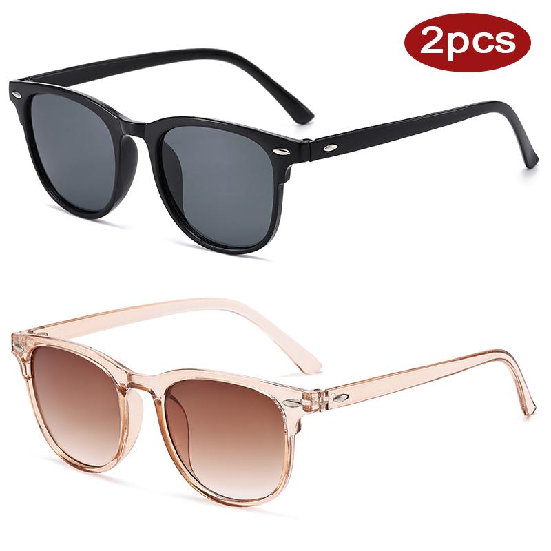 2pcs New Female High Quality Square Sun Glasses Gradient Lens Sunglasses Luxury Rivet Design Outdoor Driving Eyewear UV400