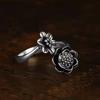 Adjustable Open Ring Women Men Vintage Floral Jewelry Gift Geometric Lotus Design Plated