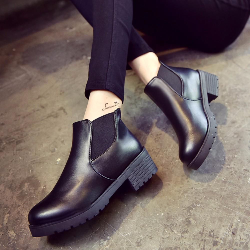 Botines bajos mujer de cuero tacón plano comprar a buen precio — entrega  gratuita, reseñas reales con fotos — Joom