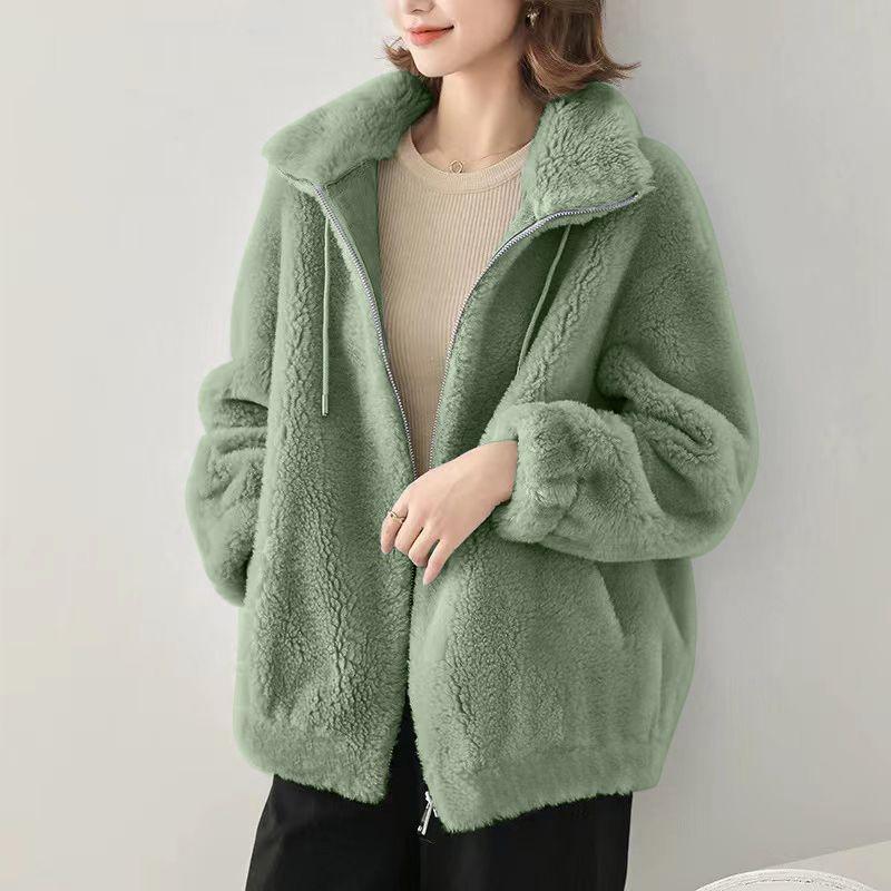 Extra Large Size Loose Coral Fleece Fleece Jacket Women's Autumn and Winter Thickened Double-sided Fleece Polar Fleece Jacket Women's Tide