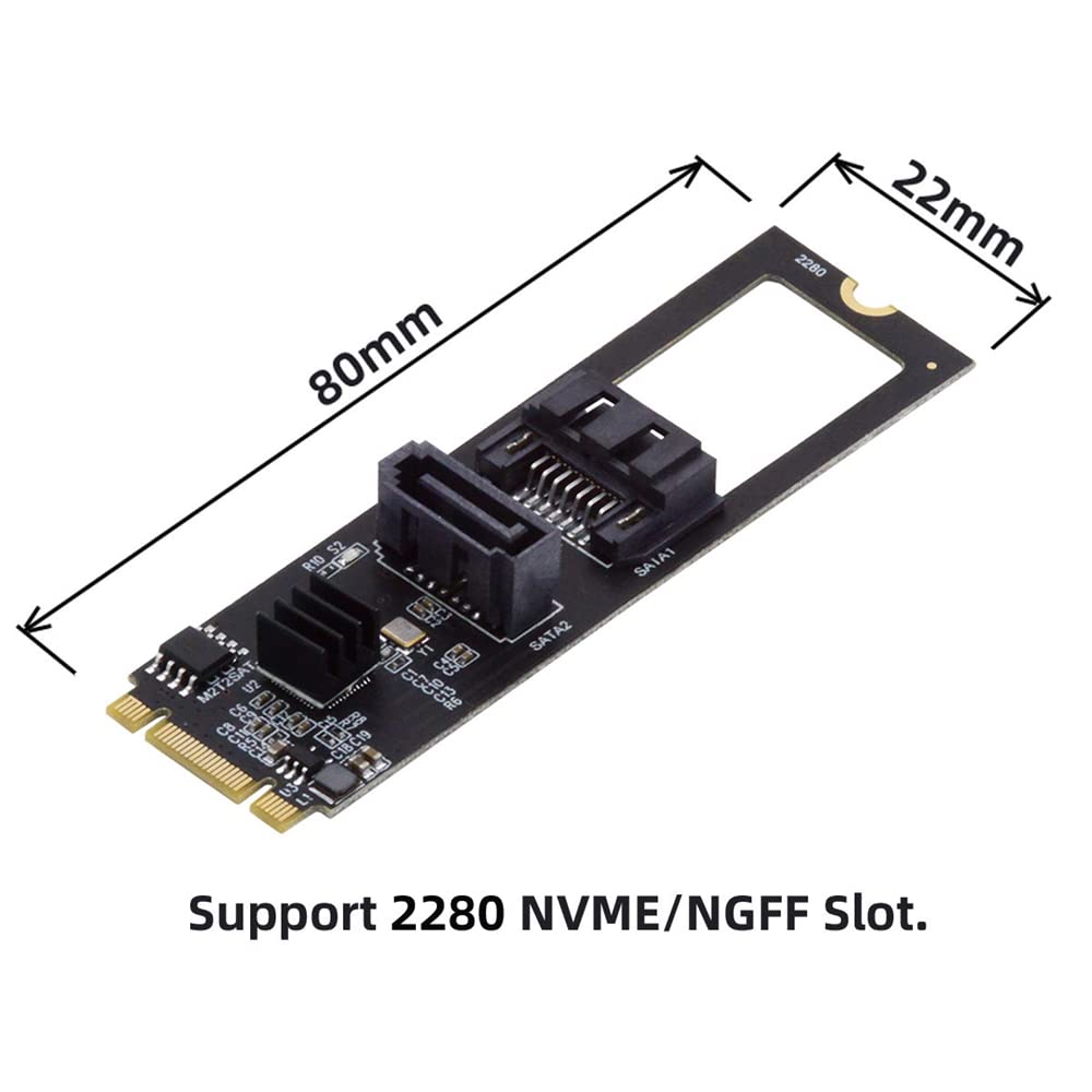 NFHK NGFF Key B+M PCI Express to SATA 3.0 6Gbps Dual Port VerticalHorizontal Adapter Converter Hard Drive Expansion Card JMB582 2280