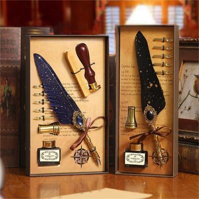 1SET Magische Edelsteen Veerpen Harry Potter Europees Vintage Vuur Lakzegel Doopvlak Pen Pen Cadeaudoos Verjaardagscadeau