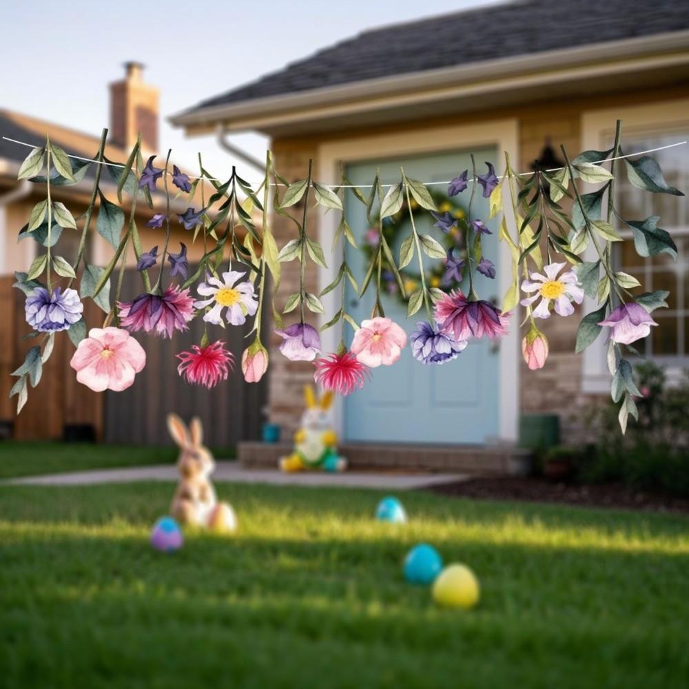 Funny Long Leaves Flower Banner Hanging Flower Flag Floral Leaf Paper Banner  Happy Birthday