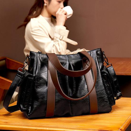 New Korean Style Simple Large Shoulder Bag Trendy Fashionable Large Capacity Tote Bag Handbag for Women Soft Leather