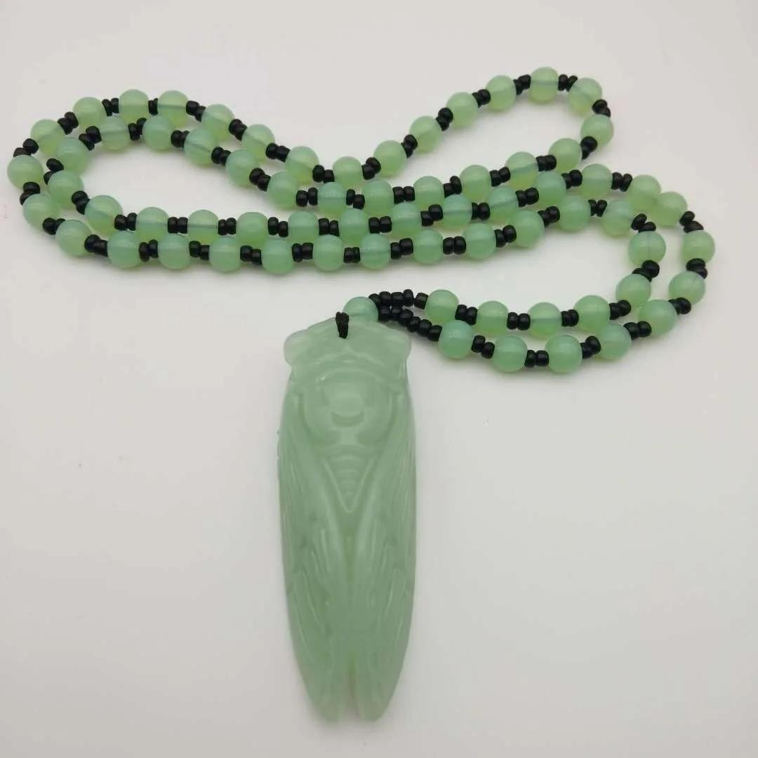 

Imitate Hotan Jade Cicada Pendant Transfer Jade Sweater Chain Men s and Women s Birthday Gifts Crystal Necklace ED