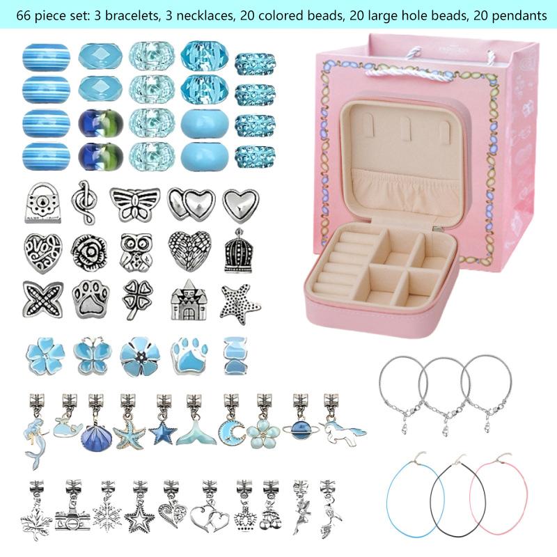 66Pcs Beads Kit For Diy Beaded Necklace Bracelet Jewrlry Making Cartoon Fairy Series Charms Gifts Set