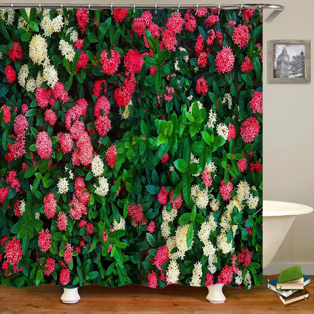 Green Plant Leaves Window Garden Printing Bathroom Shower Curtain Landscape Home Decoration Waterproof Curtain with Hook Curtain