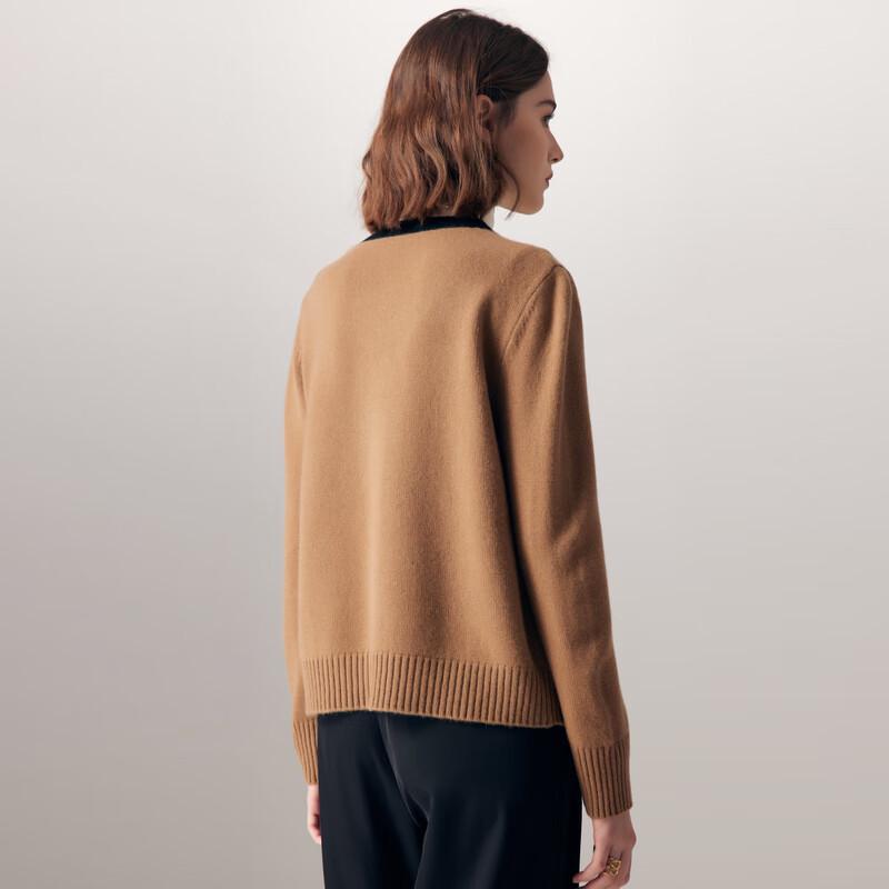 PALUOPO Women's 100% Cashmere Patchwork Striped V-Neck Cardigan