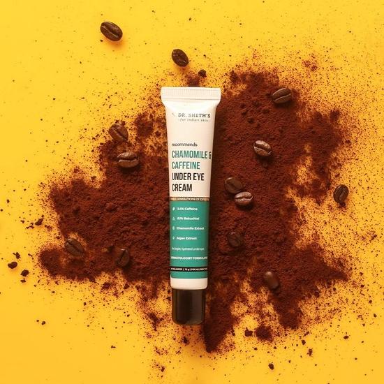 DR. Sheth's Kamille & 2,5% Koffein Augencreme | Reduziert feine Linien, Falten & Schwellungen | Algenextrakt gegen Augenringe -15g