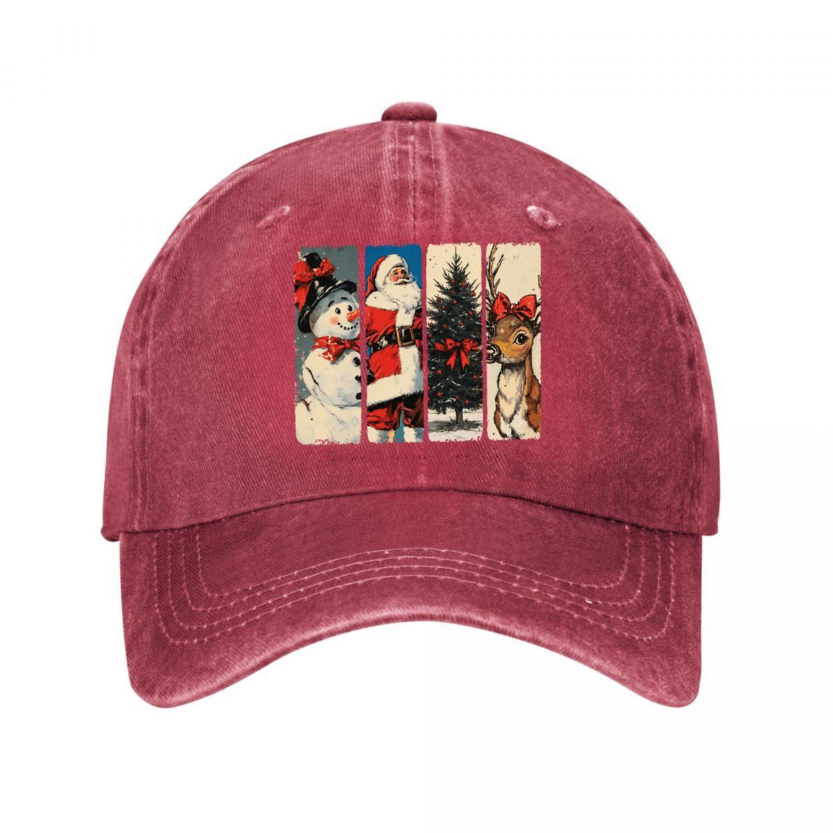 Vintage Christmas Bookmark Set SnowUnisex Santa Reindeer Tree Washed Baseball Cap Outdoor For Womens Unisex FeUnisex One Size