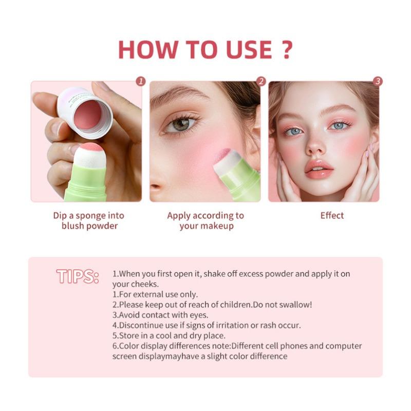 3-Farben Schwamm Rouge Stick Matt Natürlich Lang anhaltendes Rouge Wasserdicht und Schweißfest für Wangen