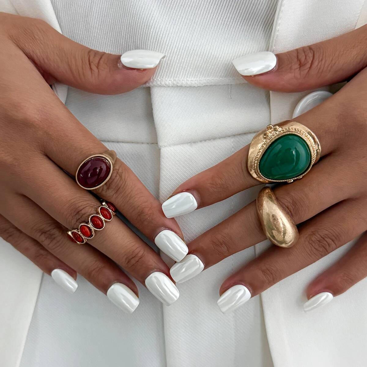 Salircon 4 шт./компл. Винтажное металлическое неровное зеленое красное акриловое кольцо для женщин Панк Преувеличенное наборное кольцо на палец Вечеринка Ювелирные изделия